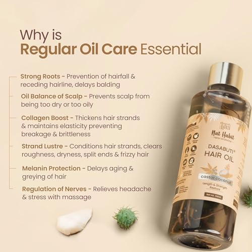 Image of Nat Habit Castor Coconut Dasabuti Hair Oil for Length & Strenghting, Hair Cuticle & Retain Moisture, 100ml