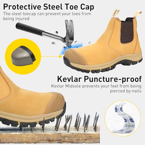 OUXX Steel Toe Chelsea Work Boots for Men – Slip-On Safety Boot, Waterproof Leather, Slip-Resistant Sole, Kevlar Puncture-Proof Midsole, ASTM F2413-18 EH Rated2