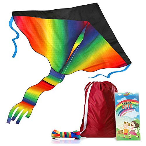 AGREATLIFE Riesiger Regenbogen-Leichtwinddrache zusammen mit 50m Drachenschnur + Tragetasche + Farbenfrohe Schnürsenkel - Lenkdrachen für Kinder - Flugdrachen Einleiner - inkl. eBook zum Download