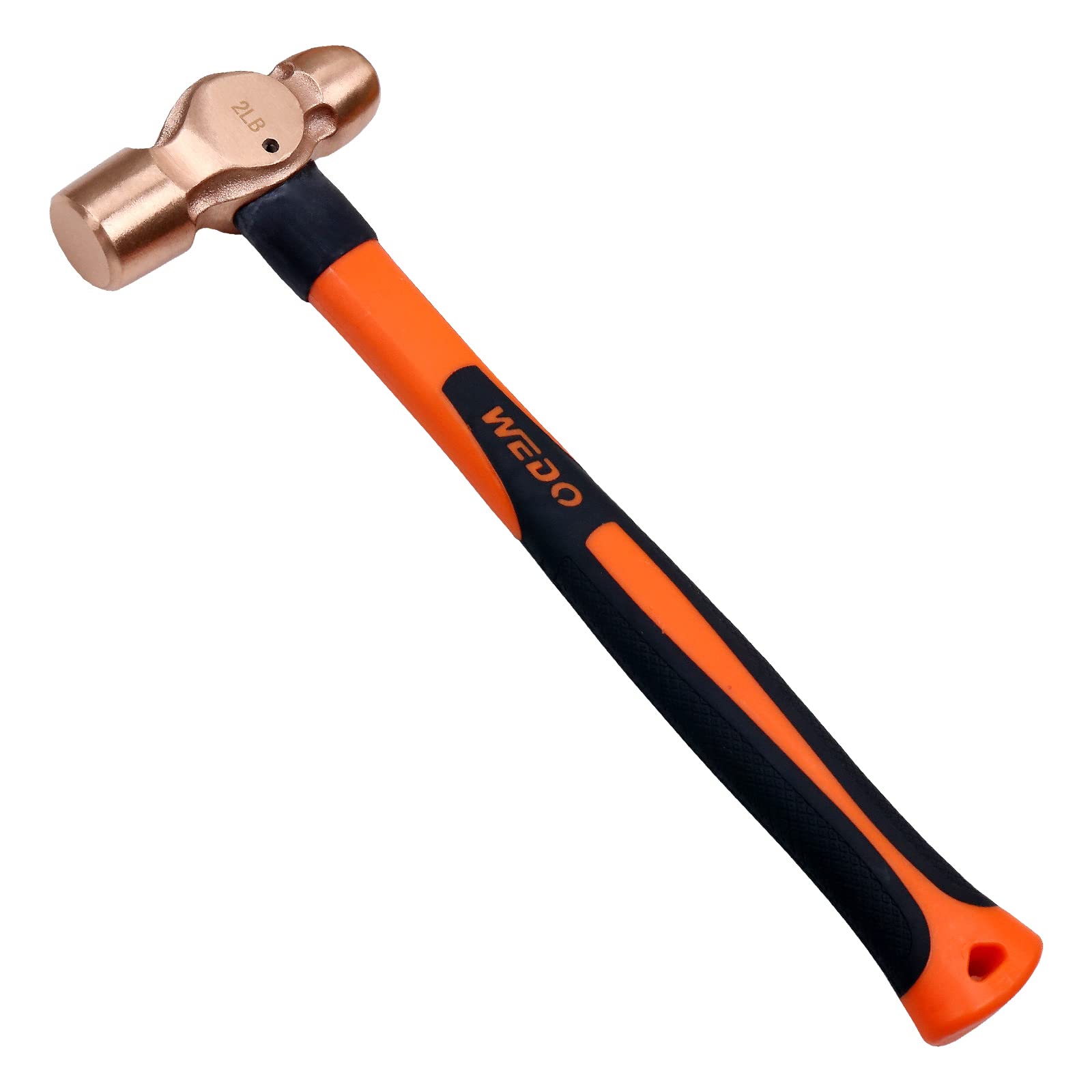 Wedo Fiberglass Handle Copper Ball Peen Hammer 900G(2Lb), Ball Pein Hammer With Length 340Mm(13"), Die-Forged, Corrosion Resistant, Din Standard