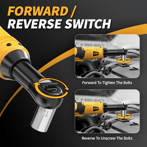 FULLYEA Cordless Electric Ratchet Wrench Set, 550RPM, 45Ft-lbs, 16.8V Extended cordless ratchet wrench 3/8, Power Ratchet with Variable Speed, 1/4" Adapter, 2 * 2.0Ah Battery and Fast Charger(Yellow) by FULLYEA - Image 8
