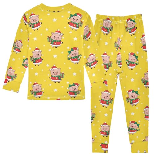 Pajama Sets Long Sleeve Christmas Pig Pattern on Yellow Soft Comfy Sleepwear 2 Piece PJS 3-8T3
