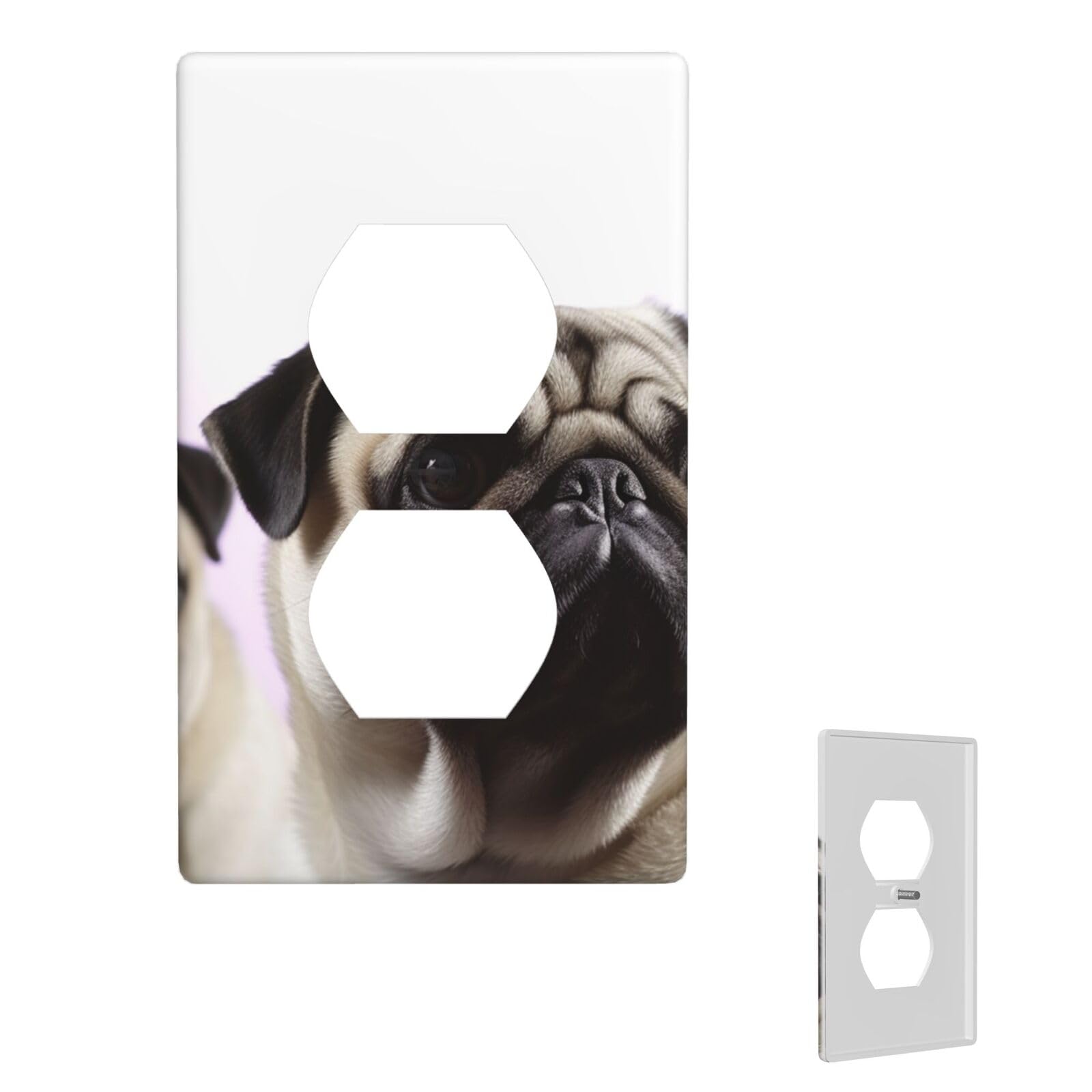 1-Gang Decorator Wall Plate pug dog Light Switch Cover Single Gang Receptacle Wall Plate Standard Size 4.5" x 2.76" Wallplate Unbreakable Polycarbonate Outlet Faceplates Cover