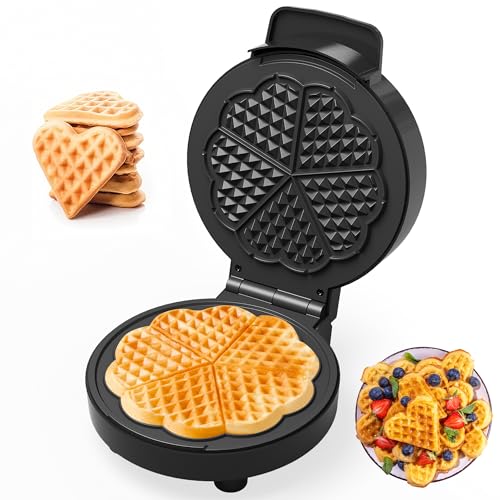 Sunvivi Heart Waffle Maker: 5 Heart Shaped Waffle Iron with Adjustable Temperature Control, Nonstick...