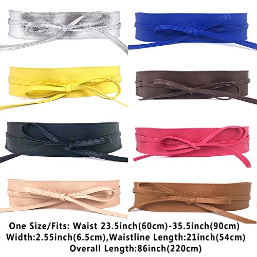 Women's PU Leather Waist Belt Bow Tie Wrap Around Soft Boho Corset Fashion Elegant for Dresses (Sapphire)2
