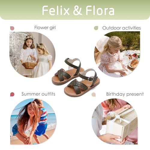 Image of Felix & Flora Toddler Girl Sandals - Little Girl Easter Dress Shoes Lightweight Open Toe Beach Holiday Flats