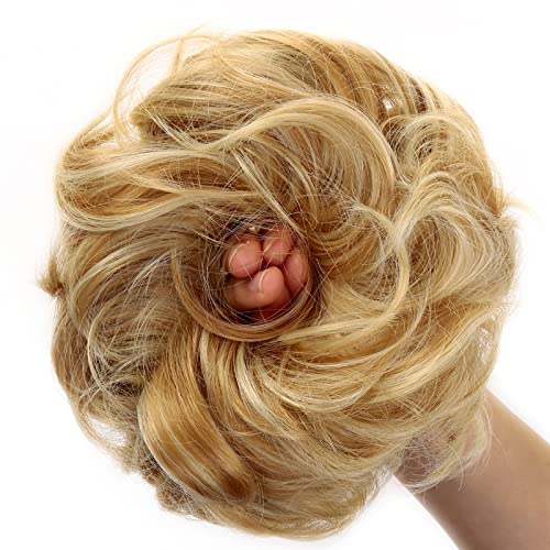 JJstar Messy Hair Bun Curly Wavy Hair Scrunchies Accessories Pieces for Women Girls Synthetic Chignons (Golden Blonde/Beach Blonde) - Image 4
