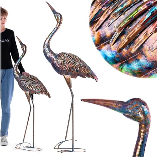 KADAX Reiher Statue 135 cm große Gartenfigur aus pulverbeschichtetem Stahl Metall Teichdeko Vogel Figur als Gartendeko für Gartenteich Garten Figuren