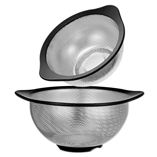 Set of 2 Stainless Steel Colanders, 2.5 and 4.3 Quart Capacities,...
