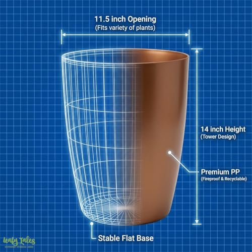 Image of Leafy Tales Modern Round Tower Planter for Home Decor 14 INCH, Highly Durable,Lightweight Indoor Outdoor Planter, Flower Pot Gamla, Pot for Balcony Garden, Vegetables, Flowers & Greenery