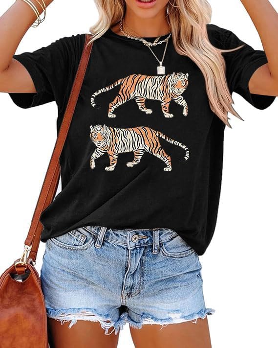 Tiger Shirt Women Vintage Animal Graphic Funny Novelty T-Shirt Casual Short Sleeve Tee Summer Fit Tops2