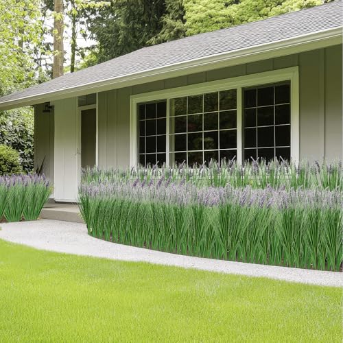 Giegxin 12 Pcs Tall Artificial Plants Outdoors Lavender UV Resistant Plants 26.7 Inch Fake Tall Lavender Plant Artificial Greenery Shrubs Bushes for Garden Porch Pathway Front Porch Home Décor