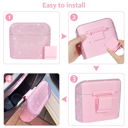 Image of Accmor Bling Car Trash Can with Lid, Leak-Proof Mini Vehicle Trash Bin Automotive Dustbin Organizer Storage, Sparkling Crystal Trash Bag Container with 30pcs Garbage Bags for Car, Home, Office (Pink)