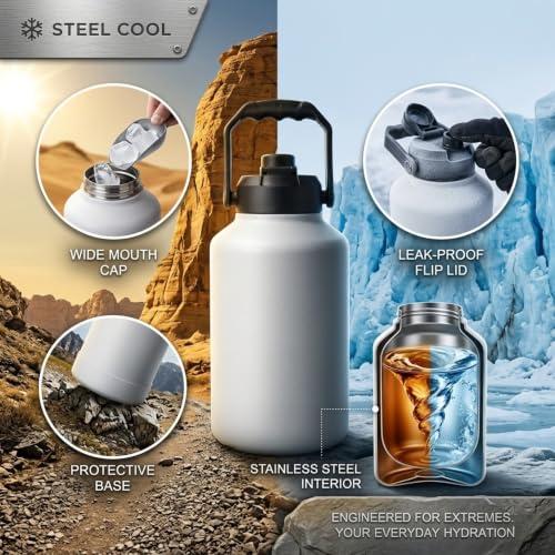 Image of Insulated Water Bottle 3000ml, Hot Water Bottle, Thermosteel Water Bottles for Travel, Home, Office, School, Gym, Adults, ISI Certified Water Bottle 12+ Hr Hot and 18+ Hr Cold, White
