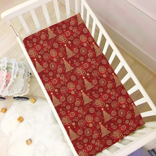 Image of Baby Crib Sheet Sparkles Christmas Tree Crib Mattress for Boys and Girls Playard Sheet Soft Breathable Fitted Baby Mattress Cover 52x28in