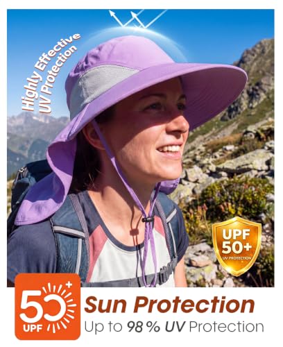 Image of Home Prefer Outdoor UPF50+ Sun Hat Wide Brim Mesh Fishing Hat with Neck Flap