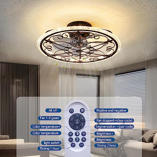 HuixuTe Caged Ceiling Fan with Lights Remote Control, 6 Speeds 3 Color Farmhouse Industrial Ceiling Fan with Light for Kitchen Bedroom Living Room — view 2