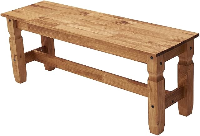 Solid Pine Wood Dining Chair Mexican Style Long Corner Bench for Kitchen Dining Room Hallway Entryway Leisure Patio Seat (1.2m: W 120 * D 35 * H 45cm)