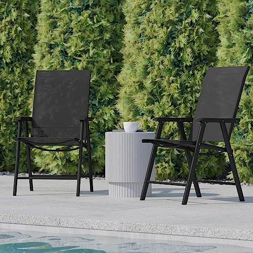 Flash Furniture 2-TLH-SC-044-BKBK-GG Paladin Black Outdoor Folding Patio Sling Chair thumb #3