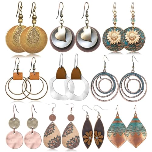 RIXERKOC 10 Paires Boucles d'oreilles Vintage Bohème pour Femmes, Lot de Boucles d'oreilles Rétro Style Ethnique Boucles d'oreille Tournesol Cadeaux Bijoux pour...