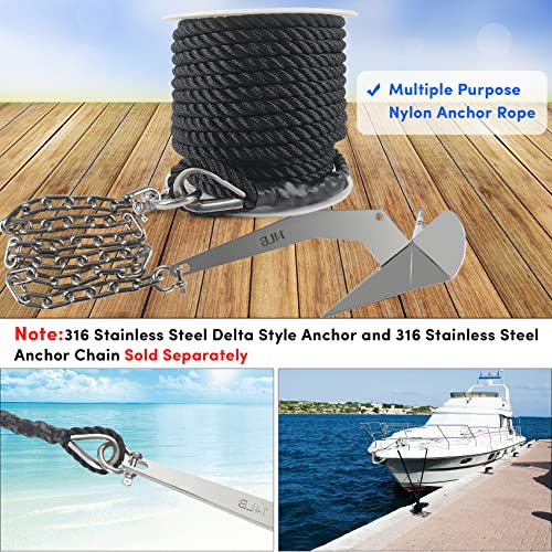 image for VEITHI Premium Anchor Rope 50 ft x 1/2 inch, 3 Strand Nylon Anchor Lin