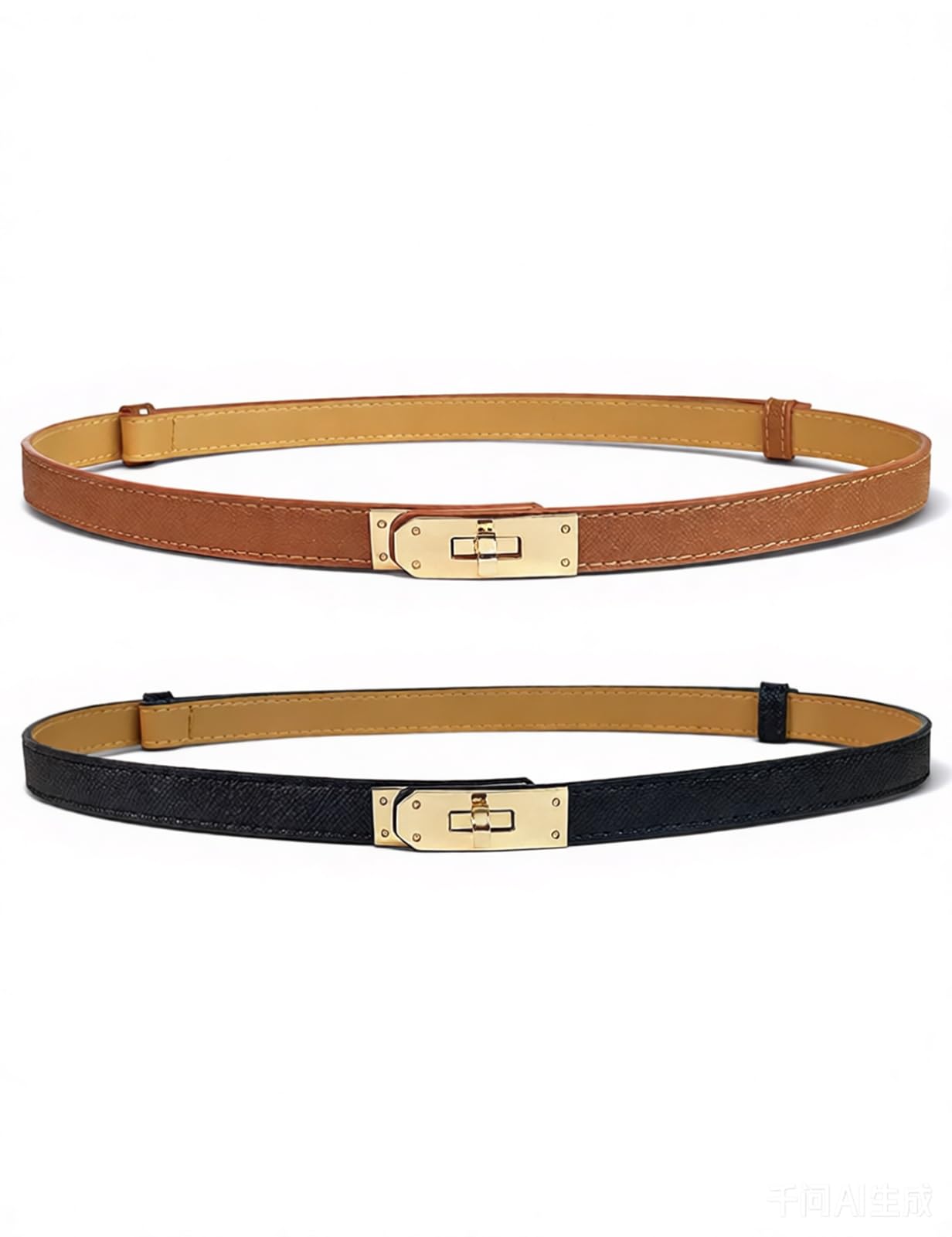 2 Pack Skinny Belts for Women Dresses Fashion Adjustable Waist Belt for Pants Jeans Business Casual Outfit