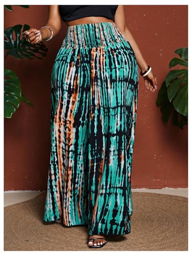 GORGLITTER Women's Plus Size Boho Wide Leg Pants Striped High Waisted Flowy Palazzo Travel Pants Work Trousers Bottoms4