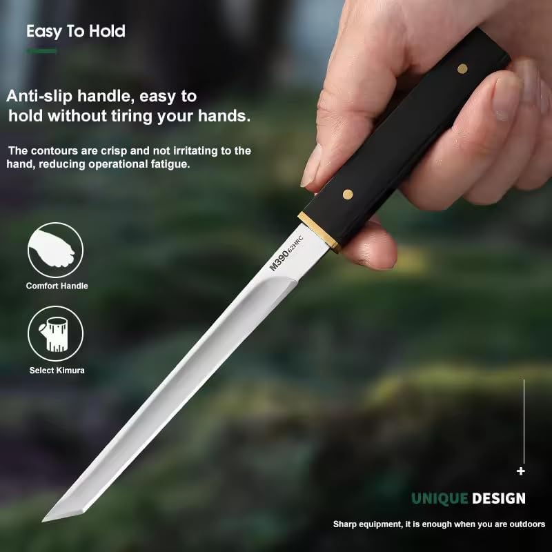Image of Premium Japanese Style Mini Katana Kitchen Knife, Stainless Steel Blade with Ebony Handle, Portable Pocket Size with Sheath for Fruit Cutting, Vegetable Slicing, Camping, Restaurant Use
