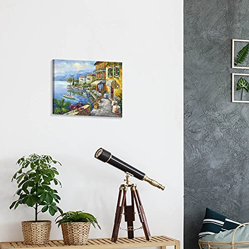 Sd Soft Dance Mediterranean Town Painting Canvas Print - Coastal City Artwork Wall Art Reproduction For Living Room (12'' X 16'' X 1 Panel) #TOP4