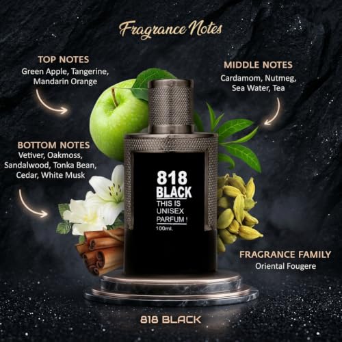 Image of HP 818 Black Premium EDP for Men - All Day Confidence Booster | Oriental Fougere with Vetiver & Cardamom | Long Lasting 8-10 Hours | Perfect for Office, Dates & Evening Events | 100m