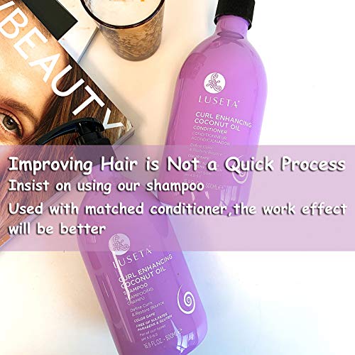 Image of Luseta Curl Enhancing Coconut Oil Shampoo for Dry Damaged Hair, Restore Bounce & Define Curls, 33.8Oz, Prevent Breakage