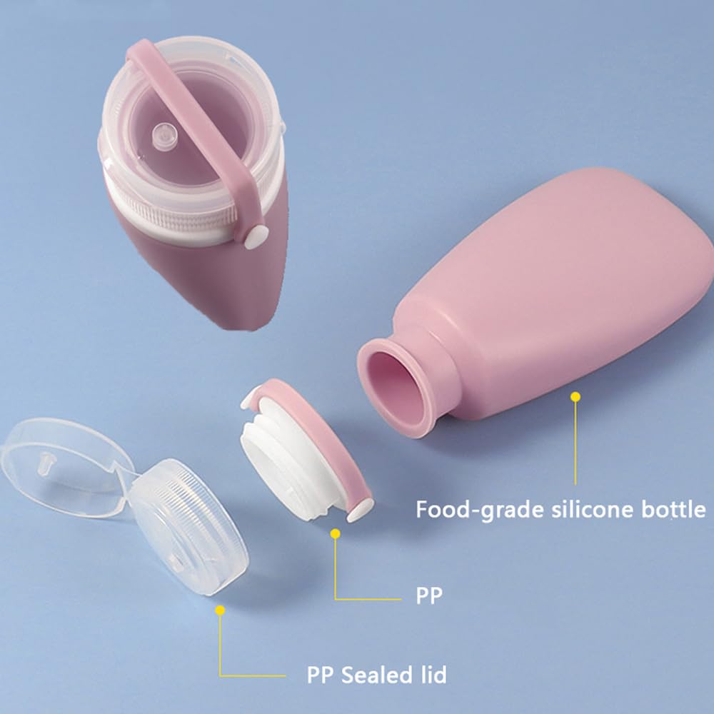 50 botellas de silicona vacías suaves y recargables para cosméticos, tubo de viaje, contenedor portátil a prueba de fugas para champú, loción, contenedor portátil (rosa oscuro, 90 ml)