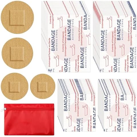Funtery 200 Adhesive Spot Bandage 4 Sizes Round Flexible Fabric Adhesive Bandages Round Tan Non Latex Bandage for Wound Care and Hides Skin Spots Ideal for Small Incisions Cover