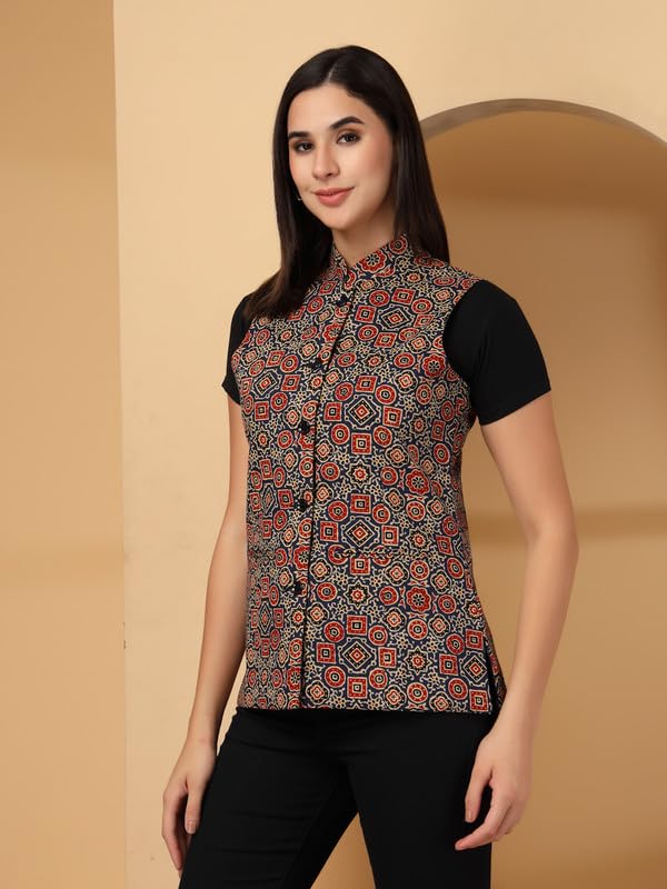 Image of Vastraa Fusion Solid Indian Traditional Ethnic Waistcoat Festive Woolen Nehru Jacket for Women