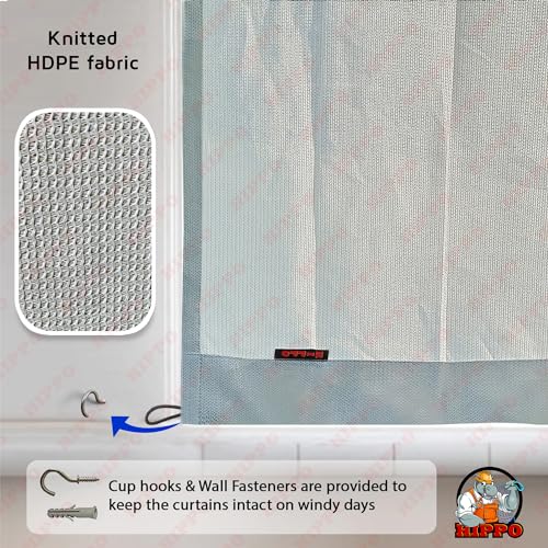 Image of HIPPO Outdoor Balcony Sun, UV & Dust Protection Curtain HDPE Light Filtering 160 GSM Tab-Top Loop with Decorative Button Curtains for Home, Garden, Varanda, Hotel (Sand-White, 3FTX4.5FT, 2 PC)