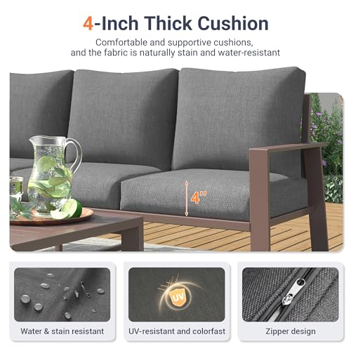 Image of UDPATIO Aluminum Outdoor Patio Furniture Set 7-Seat Metal Patio Conversation Sets with Coffee Table and Water-Resistant Cushions, Modern Patio Sectional Sofa for Porch, Deck, Backyard, Poolside