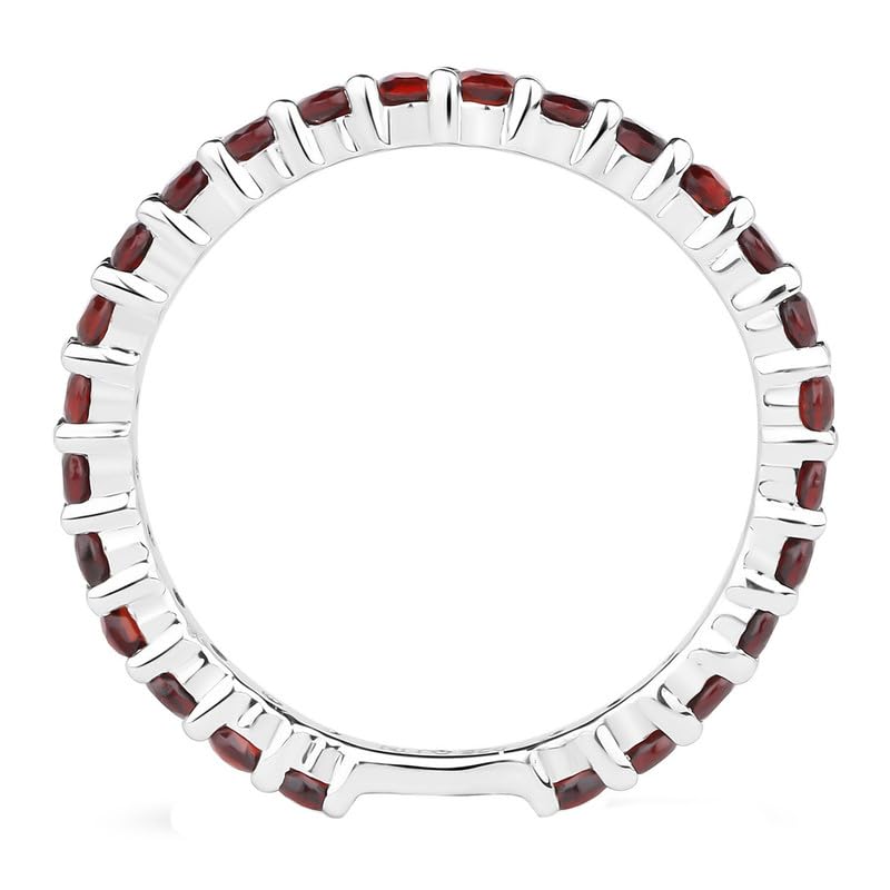 925 Sterling Silver 1.50 Mm Round Shape January Birthstone Natural Garnet Gemstone Eternity Band Silver Jewelry Ring For Women3