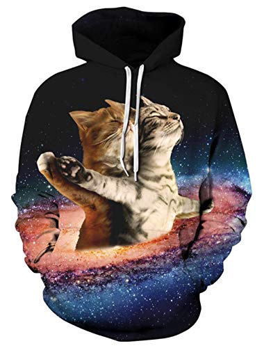 Men and Women Novelty Fleece Hoodies Cat Titanic Pullover Hoodies Galaxy Cool Athletic Sweaters Hooded Sweatshirt Grey Navy Blue