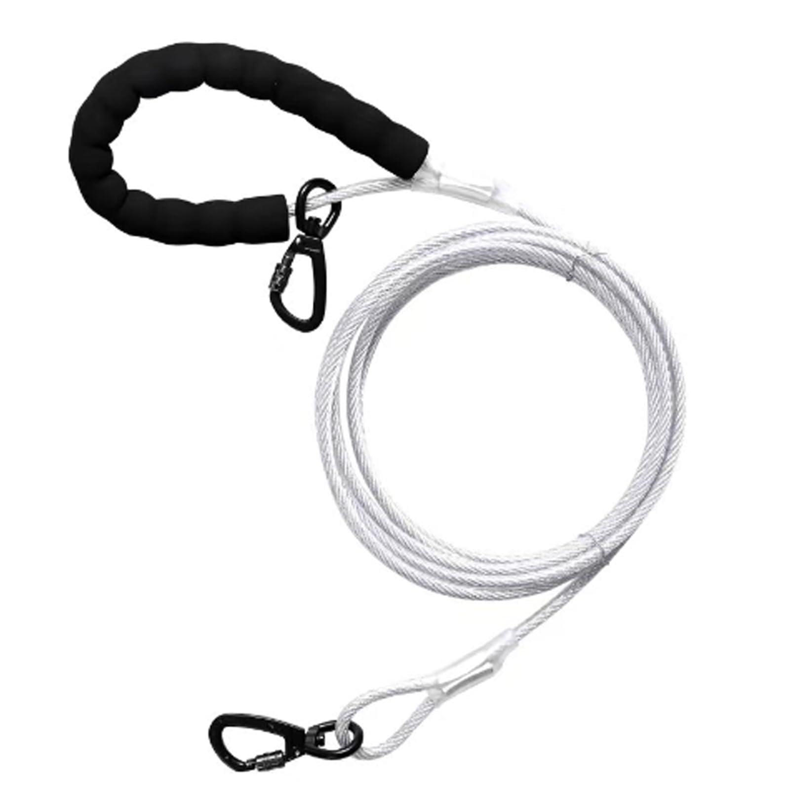 LOQATIDIS Correa para Perros de Cuerda de Alambre de Acero Inoxidable, Correa de Metal Resistente con Gancho Giratorio de Bloqueo y cómodo Mango Acolchado para Perros Grandes y medianos