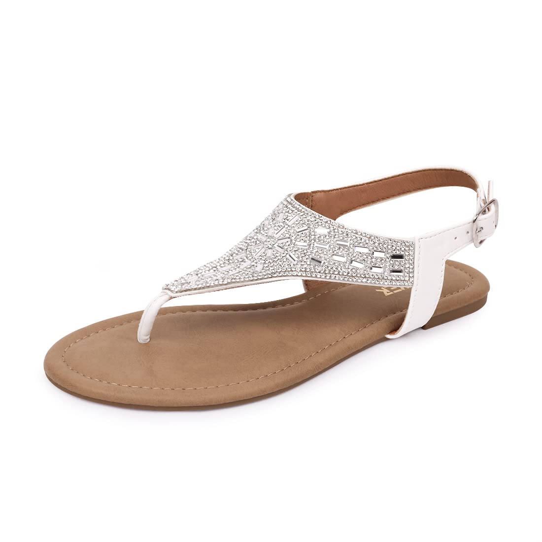 Women's Rhinestone Thong Flat Sandals T-Strap Fashion Sandals Ankle Strap Summer Gladiator Sandals