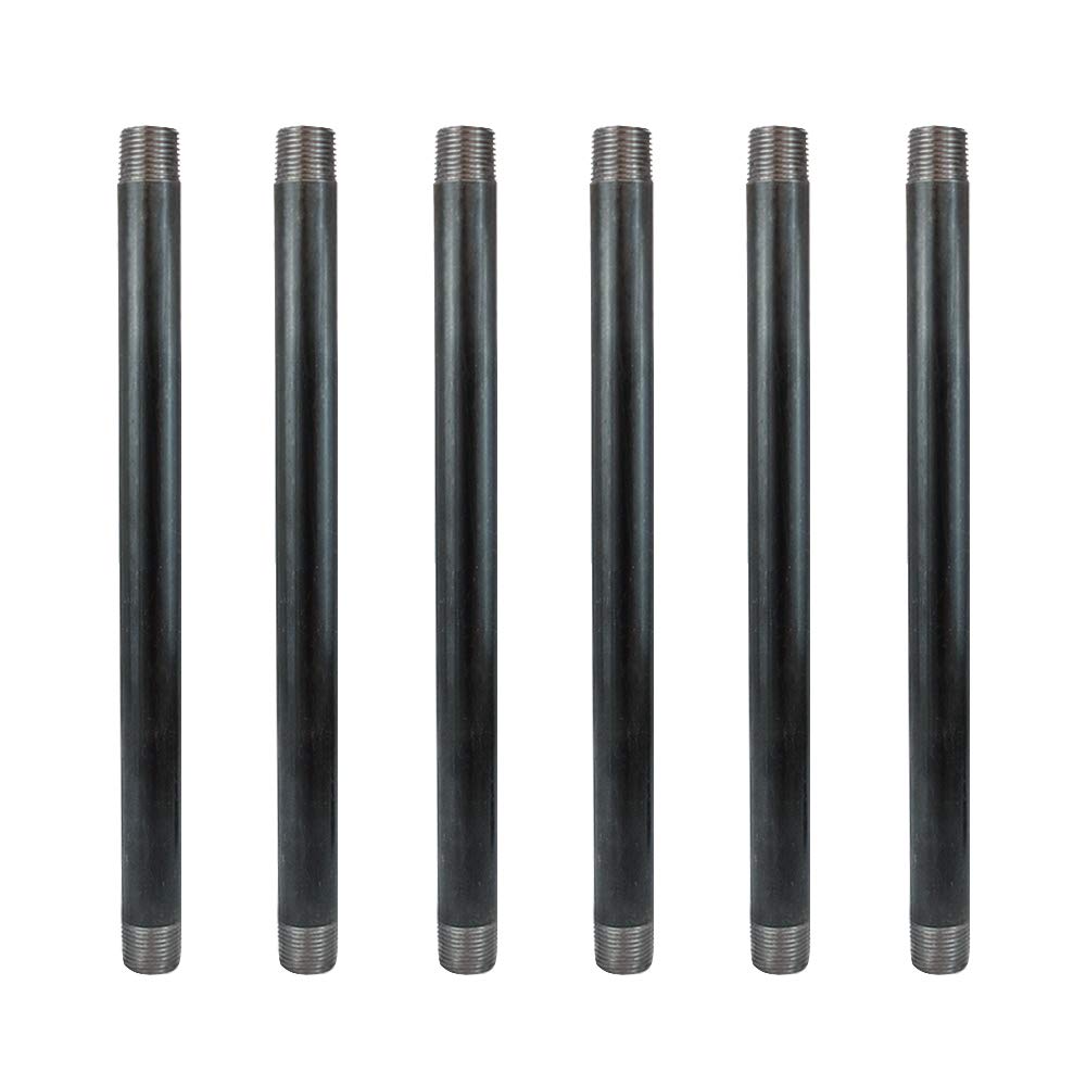 GeilSpace 6 Pack 1/2" × 12" Heavy Duty Pre-Cut Grey Metal Pipe, Industrial Steel Fits Standard Half Inch Threaded Pipes and Fittings - Vintage DIY Industrial Shelving (1/2" × 12", Grey)