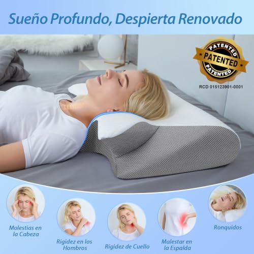 Miniatura 5 de HOMCA Almohada Cervical 2 en 1 Espuma de Memoria, Gris, 60x40x12/14cm | Almohada Ergonómico, Soporte de Cabeza/Cuello/Hombro, Relajación y Alivio del Estrés, Funda Extraíble y Lavable