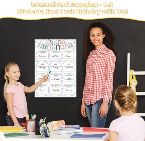 Image of BIZIBAFF Birthday Chart for Classroom - Boho Happy Birthday Poster Reusable Birthday Calendar Laminated Class Birthday Chart Bulletin Board Decorations Back to School Teacher Supplies