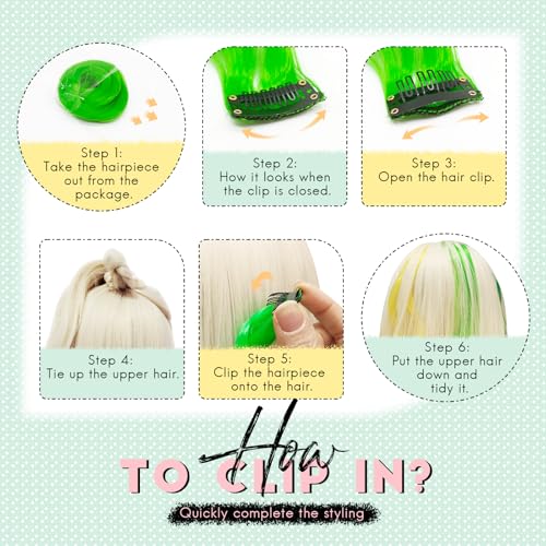 Dreamlover Green Hair Accessories for Girls Orange Hair Extensions for Cosplay Yellow Hair Accessories, 4 Colors, 24 Pieces - Image 3