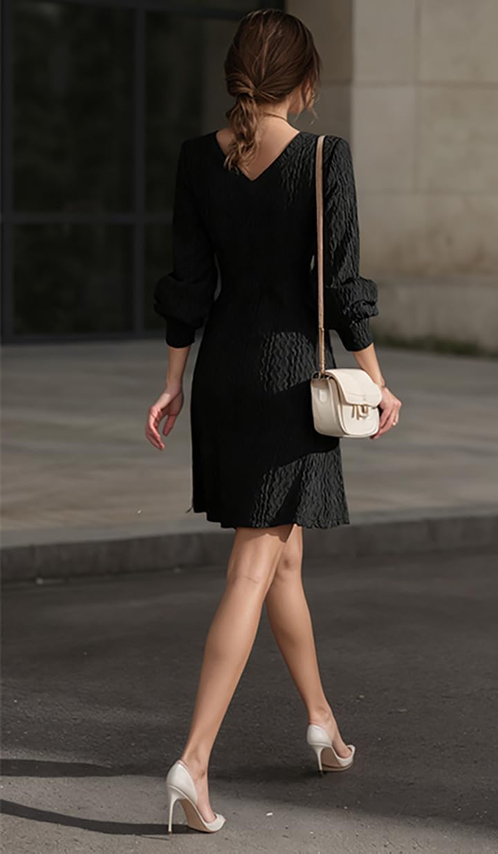 Women's Fall Knit Dress with V-Neck, Long Sleeve Sweater Dress for Wedding Guest or Cocktail Party - Image 6