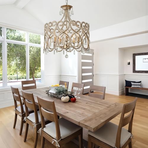Ksryszcq 9043-5 5-Light Crystal Chandelier Adjustable High French Dining Room Chandelier Antique Silver Round Bedroom Living Room Kitchen Dining Room Chandelier Over Table thumb #1