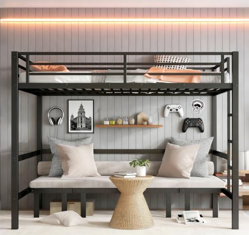 Bellemave Queen Over Queen Futon bunk Bed, Lower bunk can be Pulled Out in Three Sections, Loft Bed with Sofa for Teens, Adults, Bedroom, Black