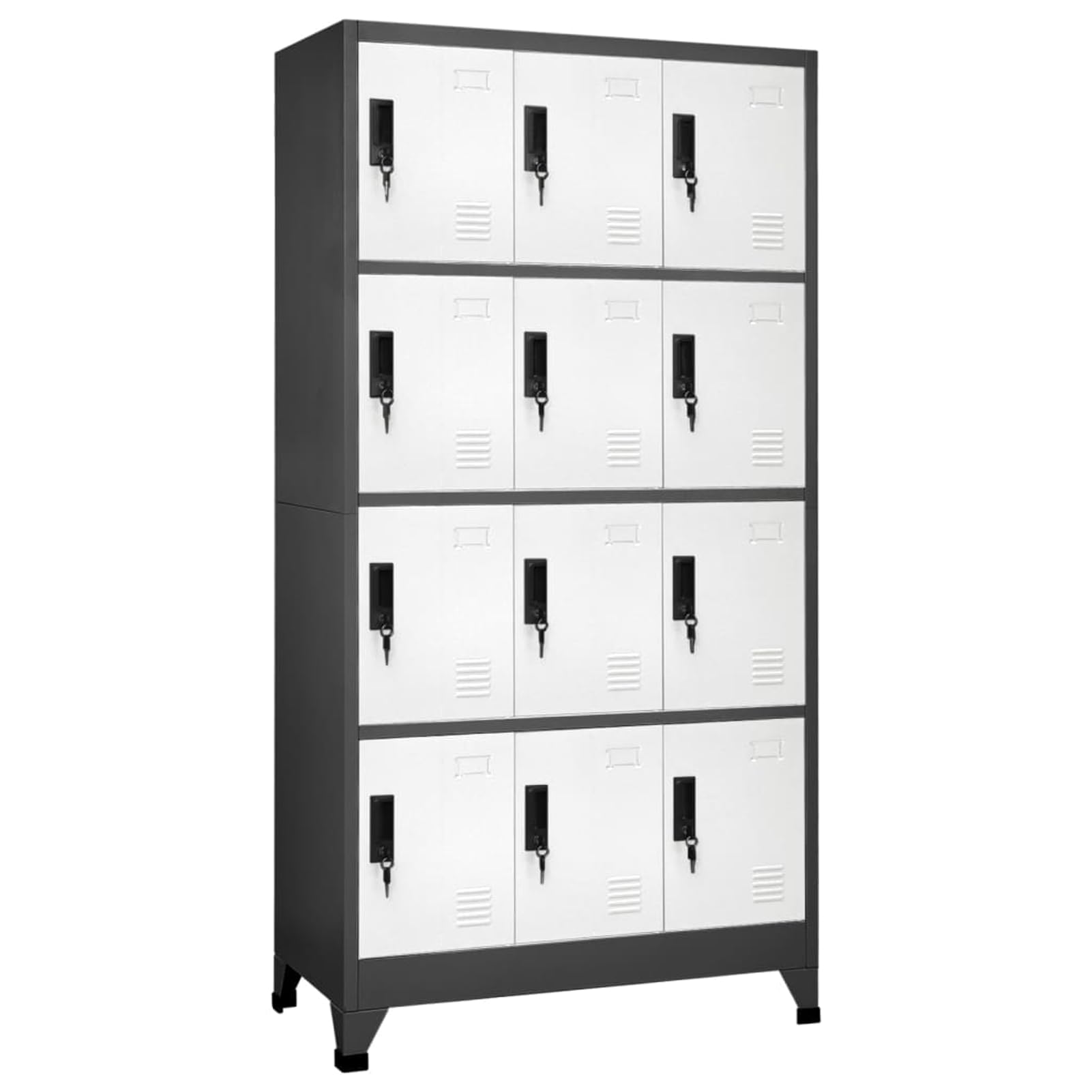 Gecheer Casiers vestiaires, casiers métalliques, vestiaire, armoire en acier, armoire avec 12 casiers en acier, armoires de rangement, gris anthracite et blanc, 90 x 45 x 180 cm