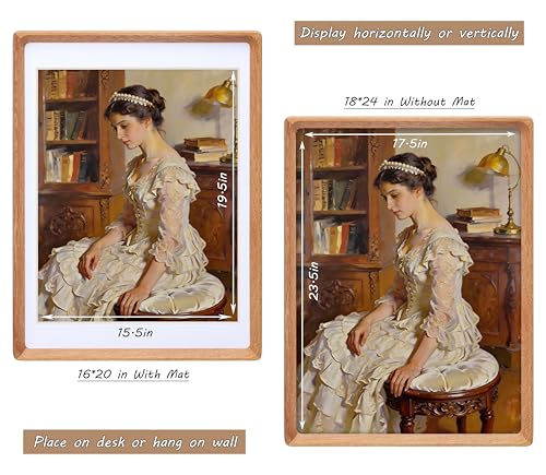 Image of 18x24 Picture Frame with Mat for 16x20, USA-Sourced Natural Teak Wood Handcrafted Rounded Corner with Plexiglass, Vertical or Horizontal Display Photo Gallery Poster Wall Mounting Frame