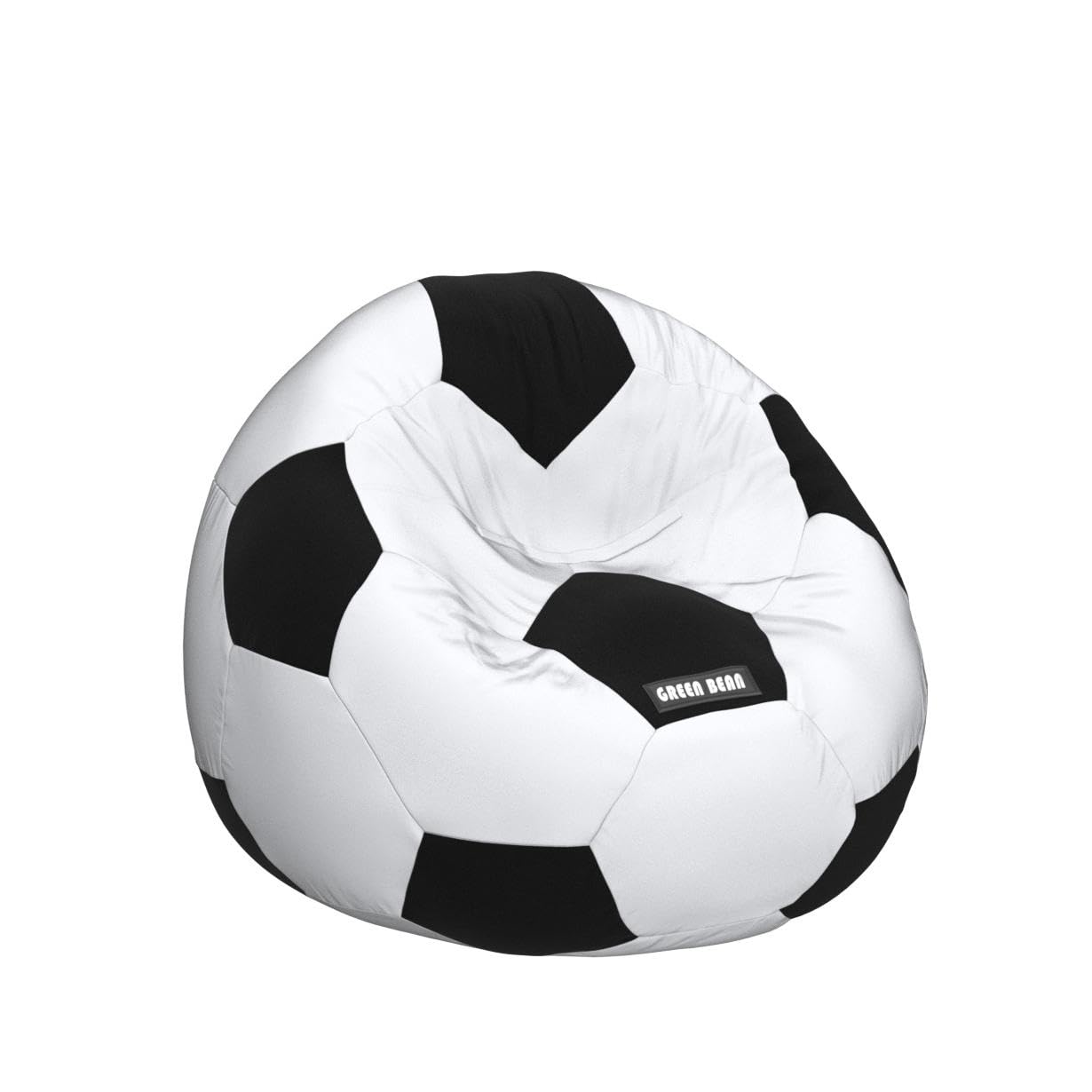 Green Bean Fußball-Sitzsack - Fertig befüllt mit 300L EPS-Perlen, 110 cm Durchmesser, Waschbar, Lounge Chair, Ideal für Gaming und Outdoors, Schwarz/Weiß
